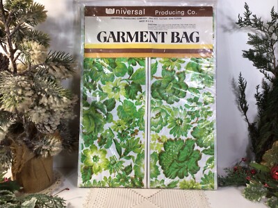 Vintage MCM/Retro Plastic Garment Bag~Green Floral Quilted ~Universal Co~NOS