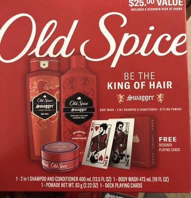 OLD SPICE SWAGGER KING OF THE HAIR GIFT SET BODY WASH SHAMPOO CONDITIONER,POMADE