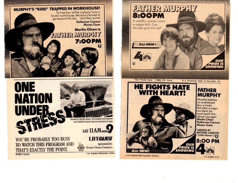Merlin Olsen and FATHER MURPHY  tv-show 20 separate, original clippings-lot