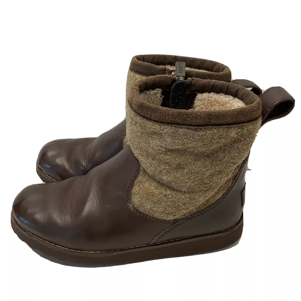 UGGS Bayson leather waterproof brown ankle boots wool snow zip