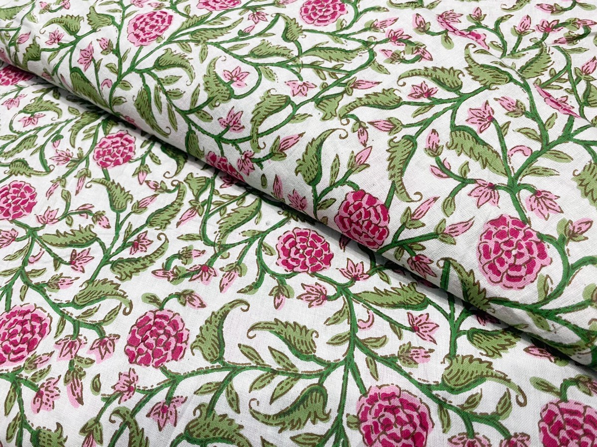 100 cotton dress material Indian White Floral Hand Block Fabric 100% Crafts Fabric 10 Yard US 100% cotton Retro-Chic Linen Wedding Dress orange bridal gown Line Maxi Slit Dress Color:Pink & Purple