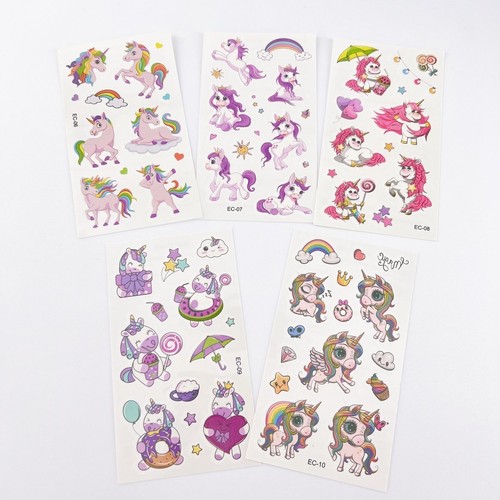 10 Blatt Cartoon Tattoos für Kinder Party Zubehör Einhorn Temporäre Tattoos - Bild 4 von 9