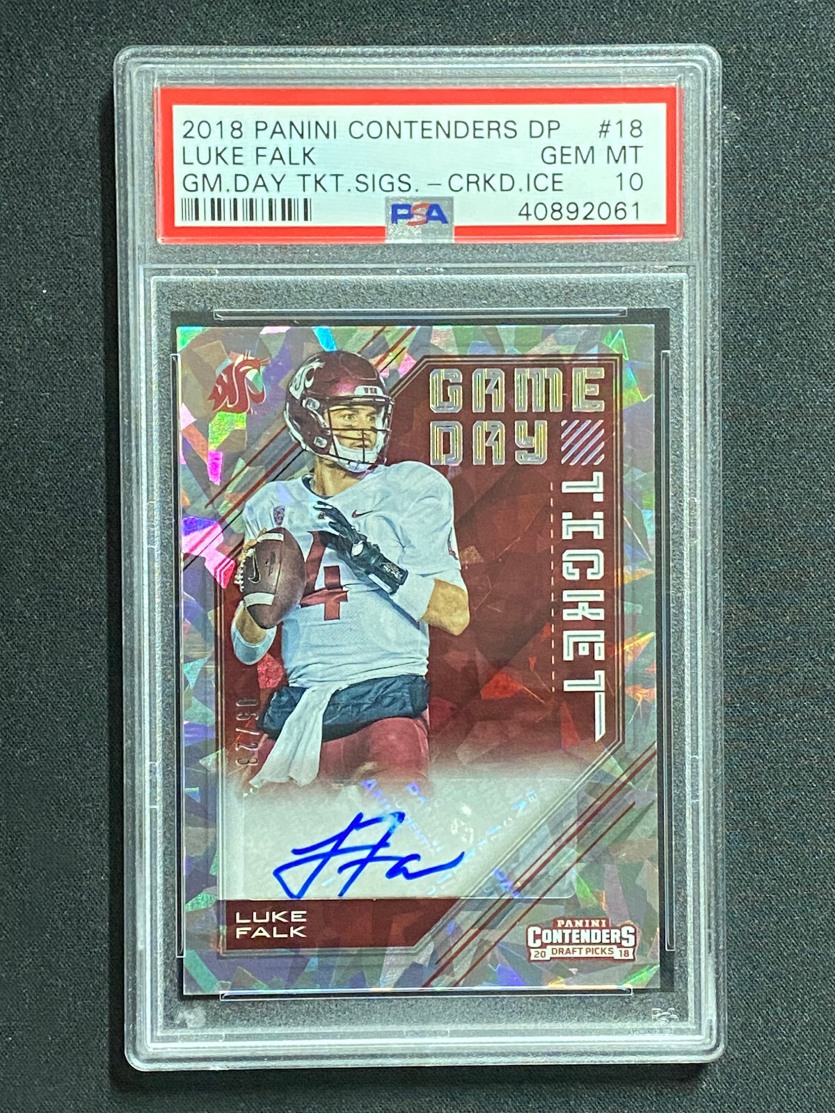 Luke Falk Panini Contenders Draft Picks Game Day Ticket Signatures #18 Cracked Ice