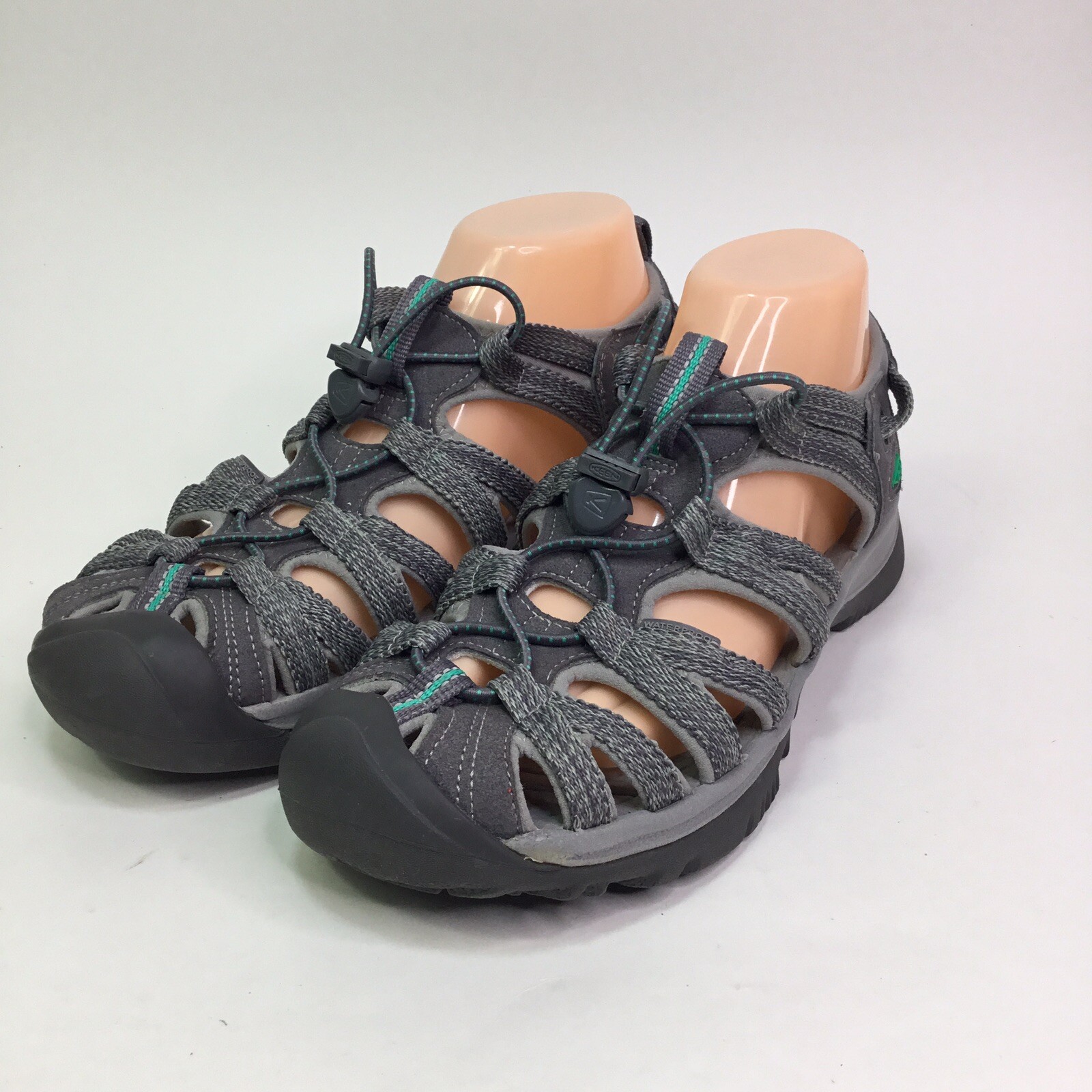 Sandali da trekking Keen Whisper da donna grigi verdi pavone scarpe da nuoto taglia 9 ottime condizioni