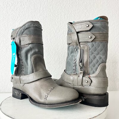 Lane Dustoff Women s Western Boots Gray Moto Harness Zip Ankle Size 7.5