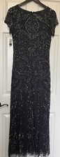  268 Pisarro Nights Dress Beaded Mesh Column Gown Size 8 Grey NWT