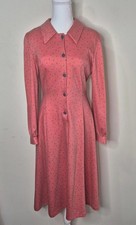 Vintage pink Deanes Polka Dot Dress long sleeve button front, collared