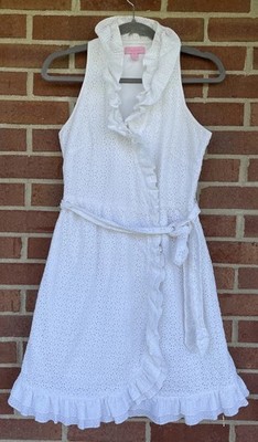 Lilly Pulitzer Eyelet Wrap Ruffled Dress Sz 6 White Lined Graduation Old  Money | eBay