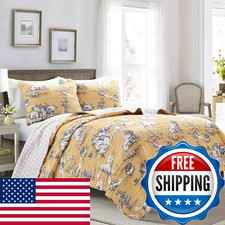 Lush Decor French Country Toile Reversible Cotton King Size 3 Piece Set -