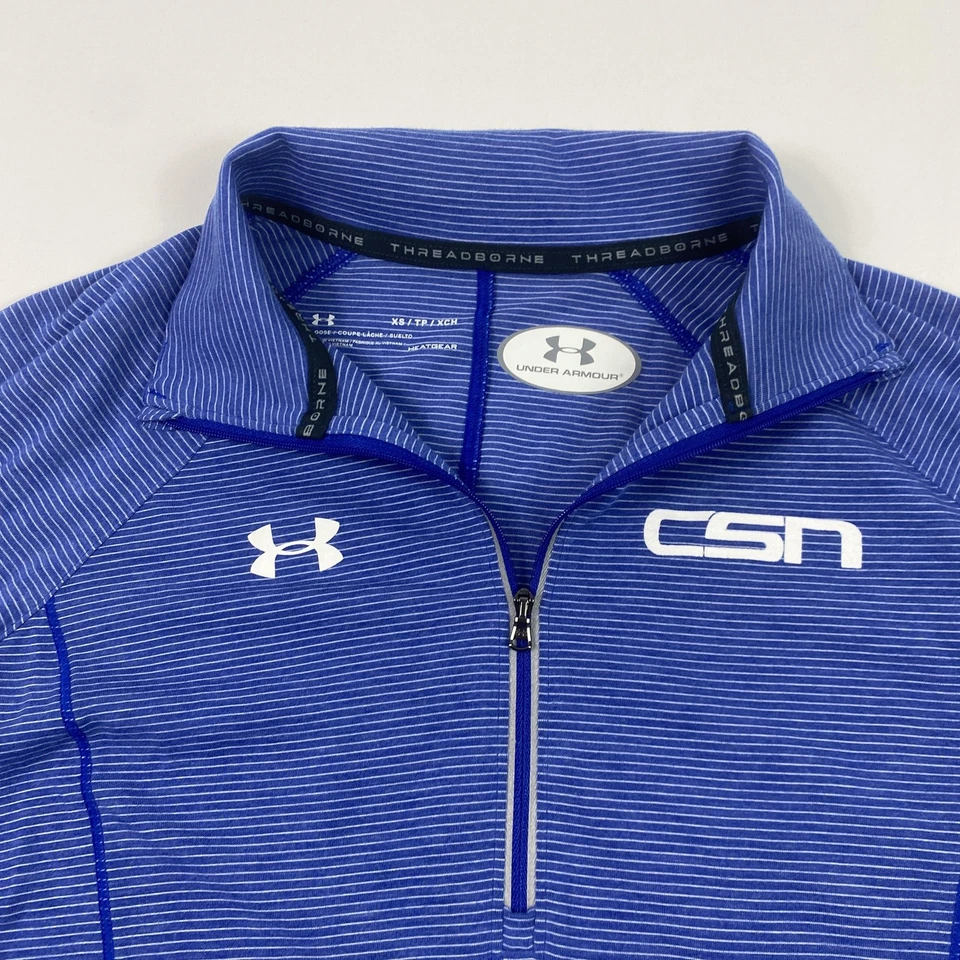 Pullover Under Armour con cremallera en cuarto para mujer XS azul Threadborne HeatGear a rayas Foto 2 de 4
