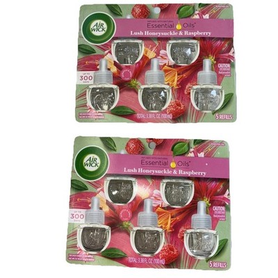Set Of 2) 5 PACK Air Wick Lush Honeysuckle & Raspberry Scented Oil Refills 10ct