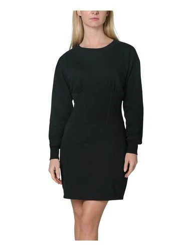 NO COMMENT Womens Long Sleeve Corset Crew Neck Short Party Sheath Dress