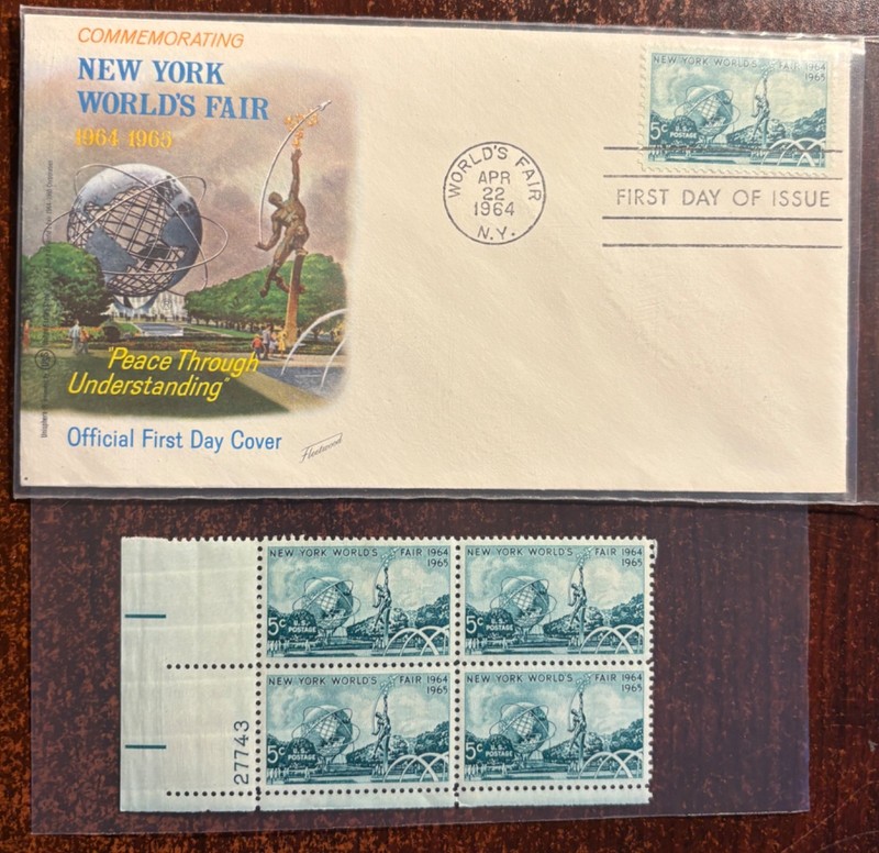 #1244 New York World's Fair FDC on Fleetwood cache with mint plate block
