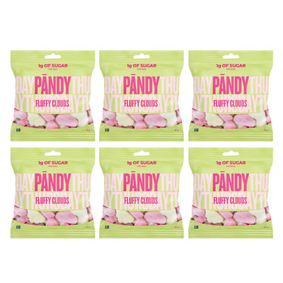 6x Pändy Fluffy Cloud Strawberry Apple 50g - Low Sugar Swedish Foam Candy