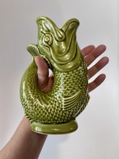 Vintage Dartmouth Pottery Green Fish Gluggle Jug