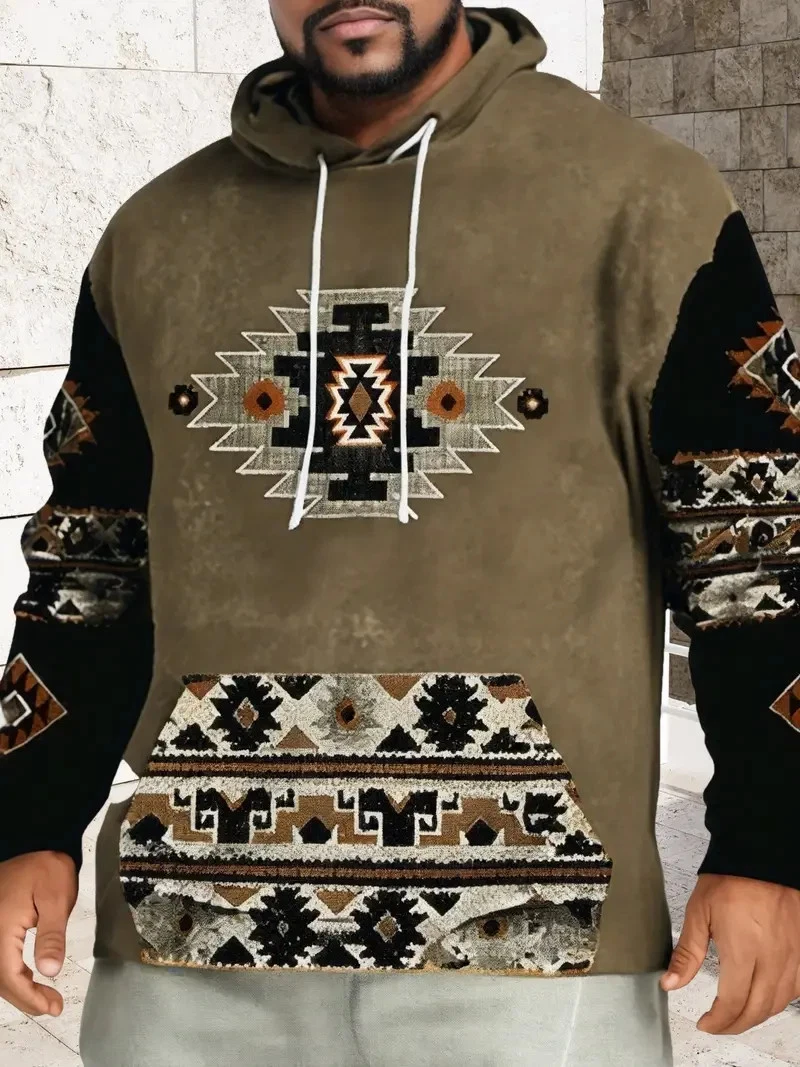 Men's Western Aztec Sweatshirts Pullover Hoodie COWBOY COZY BIG SIZE 2XL
