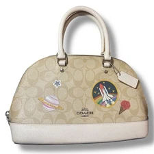 Authentic COACH NASA SPACE PATCHES MINI SIERRA SATCHEL LIGHT KHAKI/CHALK 29618