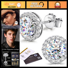 Moissanite Halo Stud Earrings 925 Sterling Silver, 0.2-8CTW, Elegant Jewelry