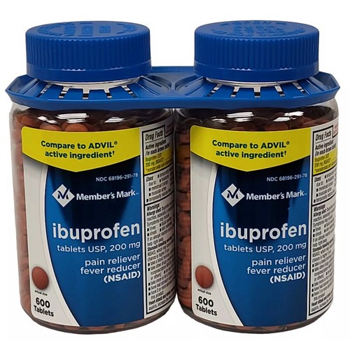 (2 BOTTLES of 600 TABLETS) Members Mark 200mg IBUPROFEN Compare Advil ...