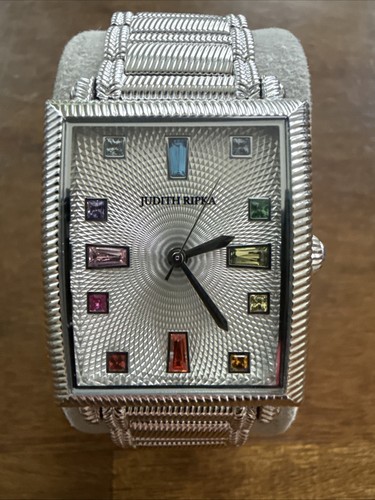 Judith Ripka Stainless Steel Rainbow Charley Tank Watch Working New Battery - Picture 2 of 7