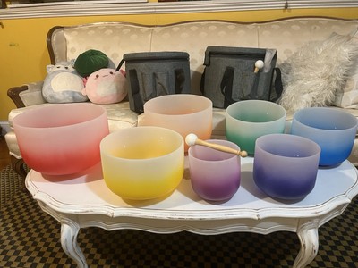 CVNC 432Hz 6''-12'' 7PS Chakra Pink Quartz Crystal Singing Bowls Set Sound Heal