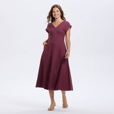A New Day Women's Short Sleeve V-Neck Midi A-Line Dress Cotton Side Pockets