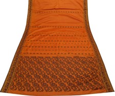 Sushila Vintage Rust Indian Saree Blend Cotton Woven Floral Sari Craft Fabric