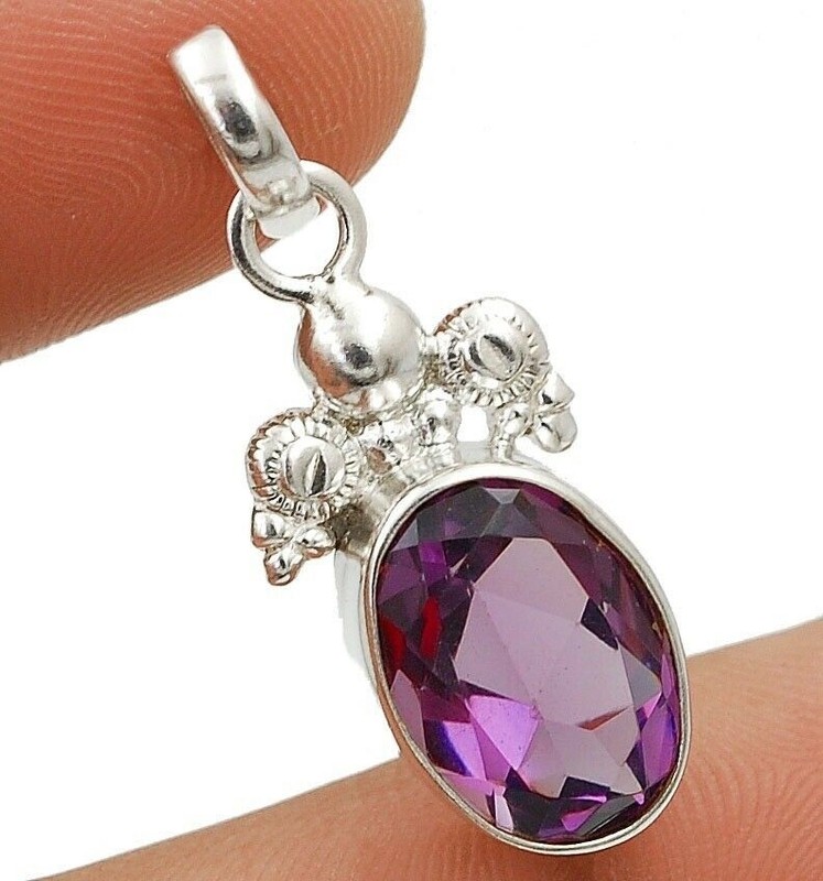 2CT Natural Amethyst 925 Sterling Silver Pendant Jewelry 1 1/4" Long @11-6