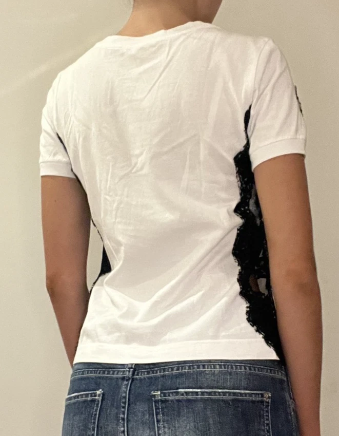 D&G Dolce & Gabbana Multi Lace-Trim Logo T-Shirt Size Medium/42 IT - Image 2 of 4