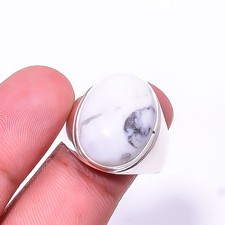 White Howlite - United States 925 Sterling Silver Ring S.9 R2, Christmas Gift