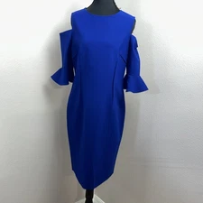 Rickie Freeman Teri Jon Cold Shoulder Dress Women's 12 Flounce Sleeve Cocktail