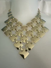 Charming Charlie Gold-Tone Geometric Statement Necklace – 14” Bib Collar