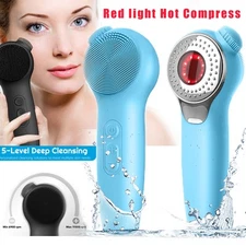 Sonic Facial Cleansing Brush Red Light Rechargeable Electric Face Scrubber Women