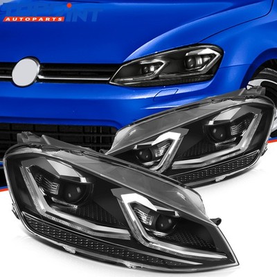 Pair For 2015-2017 VW Golf Headlight Assembly Halogen Projector w/LED DRL