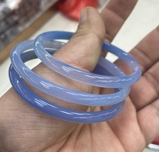 Certified natural chalcedony jade icy blue thin round strip jingle bracelet AAA