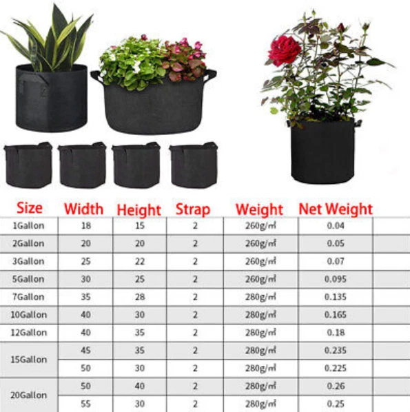 Paquete de 5 bolsas de cultivo de plantas bolsa de suelo de vivero para maceta de tela con asas engrosadas no tejidas Foto 2 de 4