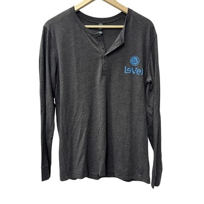 District Mens Long Sleeve Henley Shirt Le-Vel Gray Logo Graphic Size Medium