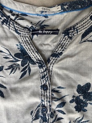 CECIL Damen   T-Shirt  Langarm Bluse Tunika grau mit blau Blumen  Gr.M
