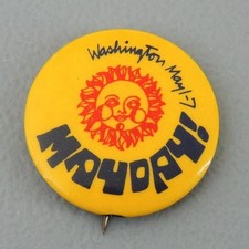 May Day Washington May 1-7 w/Sun Vintage Hippie Cause Pinback Button May Day Washington May 1-7 w/Sun Vintage Hippie Cause Pinback Button