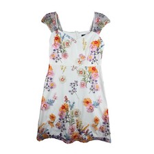 Adrianna Papell Dress Womens 6 White Multi Embroidered Floral Mesh Party Wedding