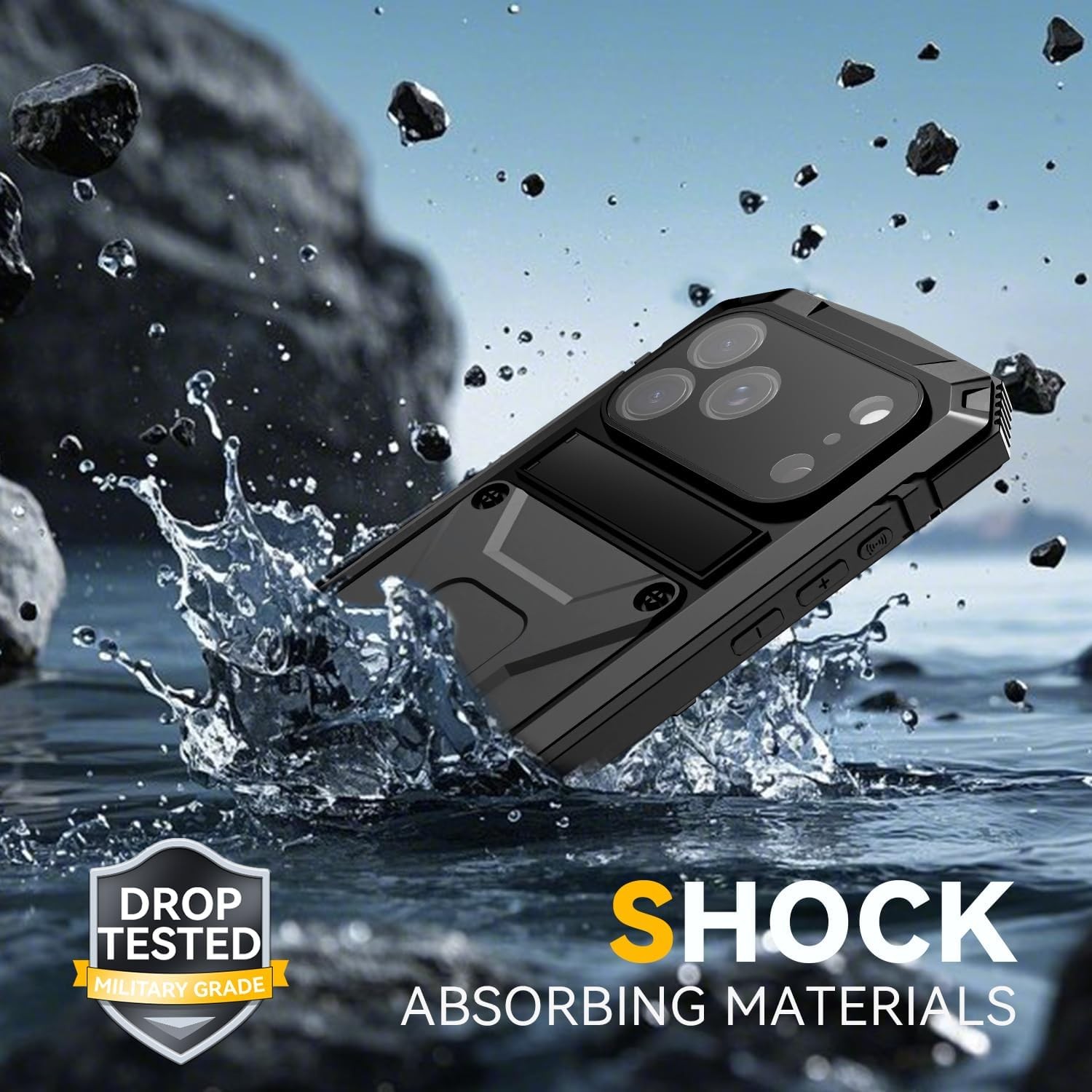 Handyhülle Metall Schwerlast Panzer Schwarz für iPhone 17 Pro Max Schutzhülle image 4