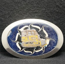 WH09170 AWESOME VINTAGE 1970s  BULLDOZER  HEAVY EQUIPMENT ARTWORK BELT BUCKLE