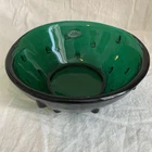 Blenko Emerald Green Art Glass Bowl Bubble Optic Hand Blown 6” USA