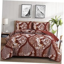 Burgundy Quilt Set King Size, Boho Red Gold King 104"x90" Burgundy Gold
