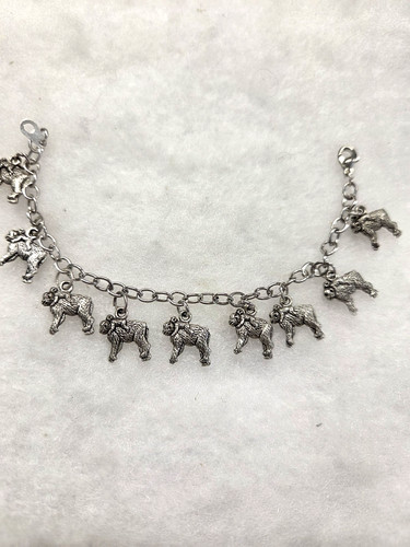 Vtg-mod silver tone chain Mama Baby Monkey charm Bracelet