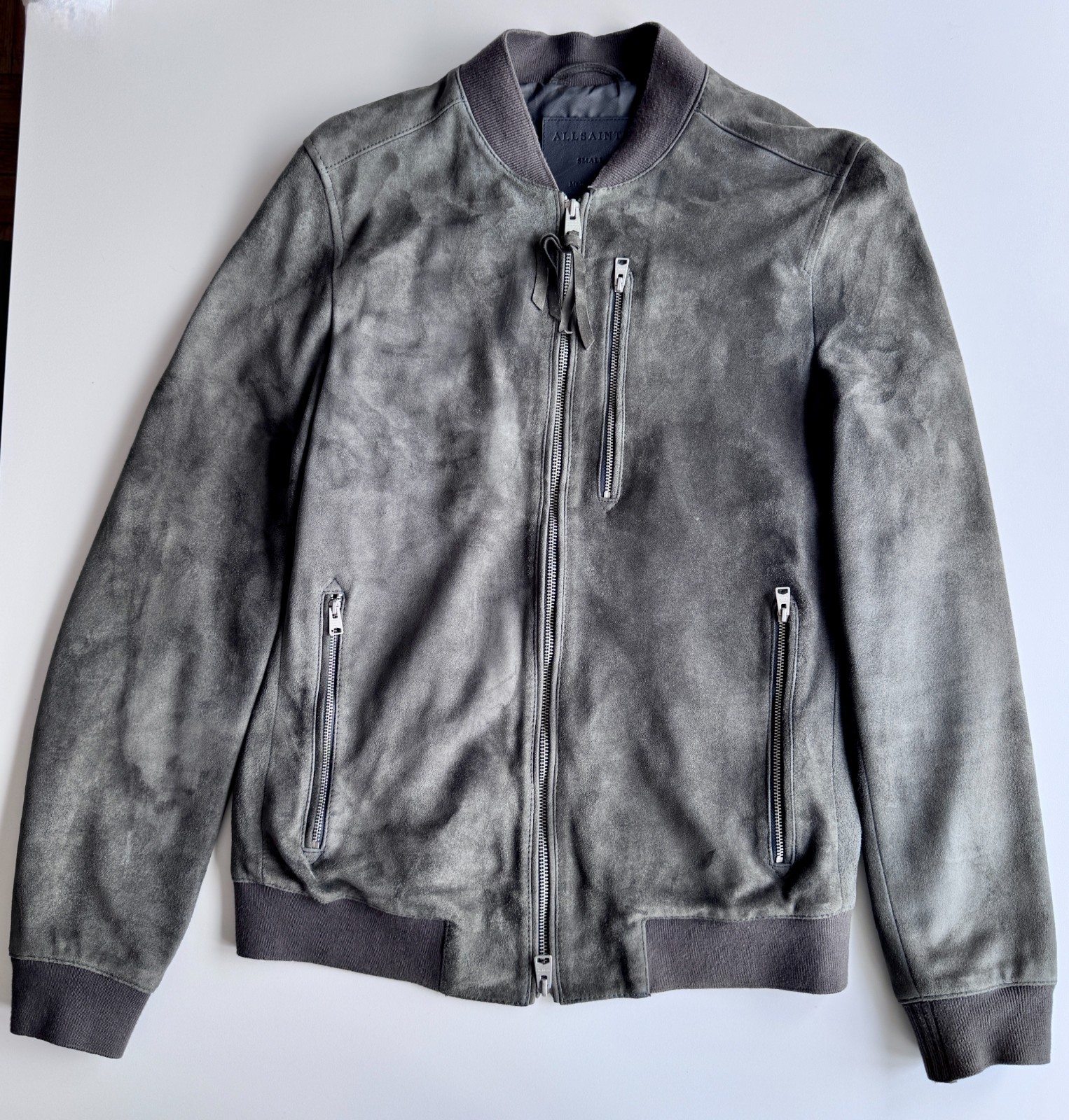 AllSaints Kemble Suede Bomber Jacket – Men’s Size S – Gray image 9