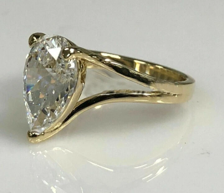 Solid 14K Yellow Gold Moissanite Split Shank Engagement Ring 3 CT Pear Cut VVS1 - Image 4 of 4