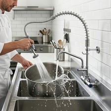 Commercial Pre Rinse Spray Tap Pull Out Hose Single Pedestal +Bowl Filler Faucet