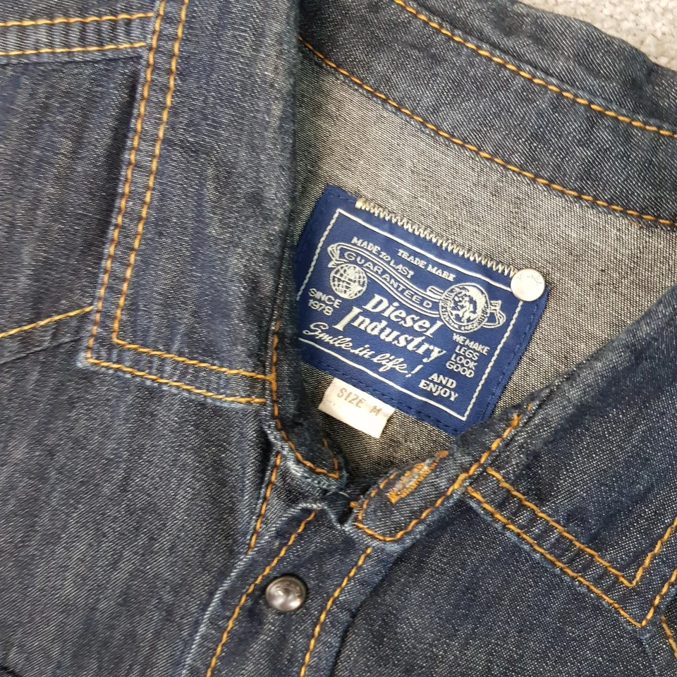 Мужская рубашка Diesel средний размер синяя джинсовая ткань черный жемчуг застежка ковбойский контрастный шов - Изображение 3 из 4
