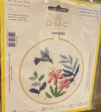 DMC Cross Stitch Kit Exotic Flowers Hummingbird 5.9" BK1912 No Hoop Or Material